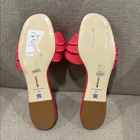 NEW Larroude Ivy Ruffle Slip On Mule Flat SANDALS Size 8.5 Pink Raffia - Picture 7 of 8